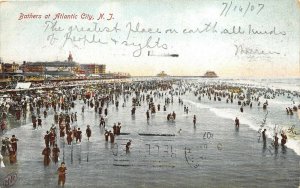 Atlantic City New Jersey 1907 Postcard Boardwalk Ocean Beach Bathers