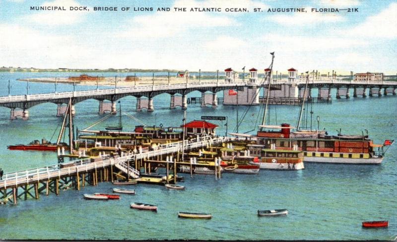 Florida St Augustine Municipal Dock Bridge Of Lions and Atlantic Ocean