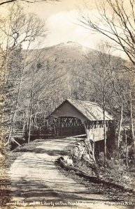 Franconia NH Covered Bridge Mt. Liberty Road to Flume Gorge Real Photo Postcard