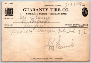 1944  Guaranty Tire Company  Hartford  Connecticut  Receipt 8 x 5