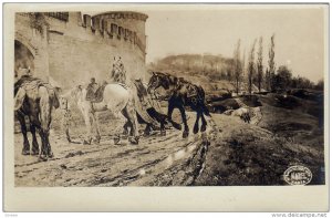 RP: Painting ; Horses Beside A Castle , H. Abel , Norge / Norway , 00-10s