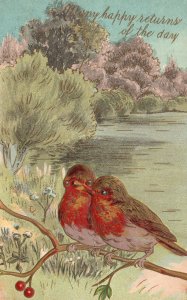Vintage Postcard Many Happy Returns Of The Day Birds And Nature Painting Nice