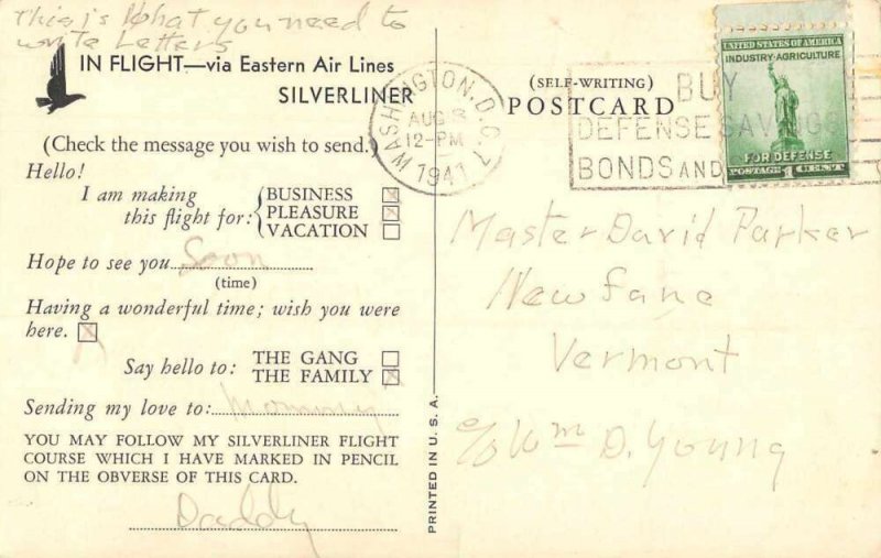 Eastern Air Lines Silverliner Airplane Map Advertising Postcard AA12315 