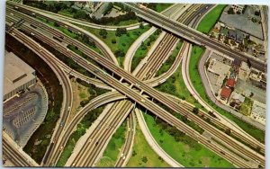 Postcard - Spectacular aerial view, Los Angeles Freeway System - California