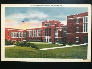 Vintage Postcard 1930-1945 Western High School Baltimore Maryland