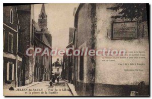 Postcard Old St Julien du Sault Rue de la Liberte and stone of the Bastille