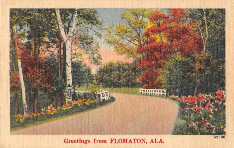 Flomaton Alabama Greetings Linen Antique Postcard J78183