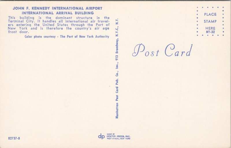 John F. Kennedy International Airport New York NY JFK Unused Postcard H48