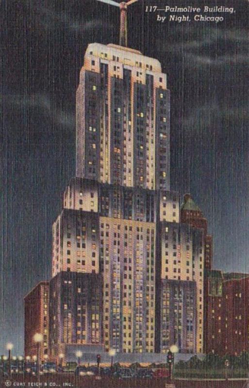 Illinois Chicago Palmolive Building At Night 1951 Curteich