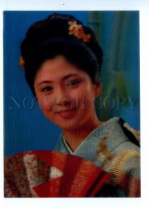 495637 Japan winky girl w/ fan lenticular 3D postcard