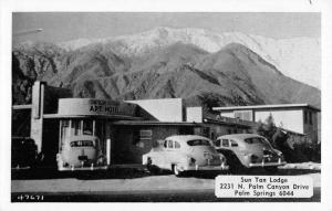 Palm Springs California Sun Tan Lodge Street View Antique Postcard K59915