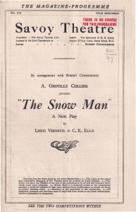 The Snowman Gertrude Kingston A Greville Collins Theatre Programme