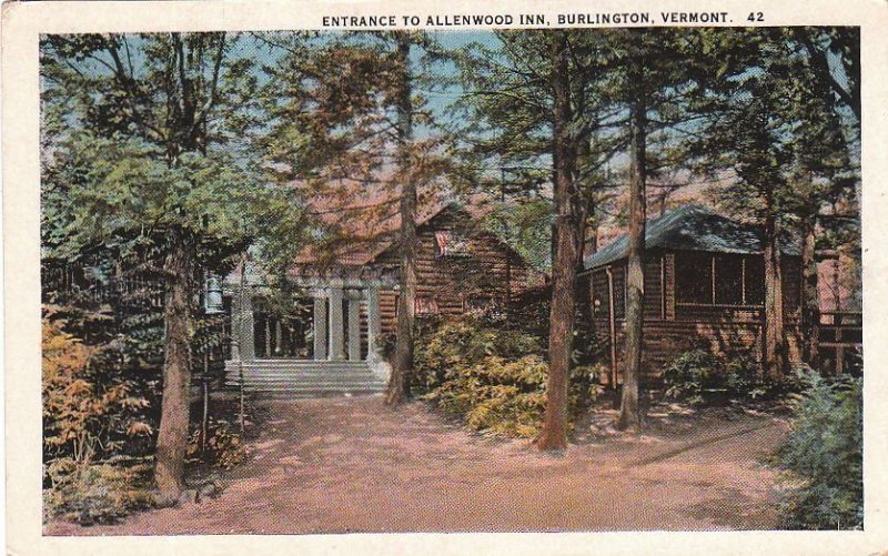 Postcard Entrance to Allenwood Inn Burlington VT