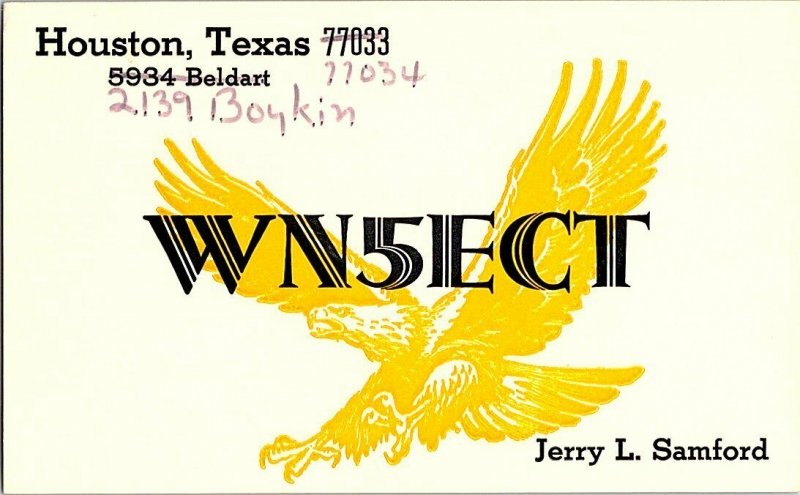 QSL Radio Card From Houston Texas WN5ECT 