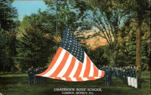 Quincy Illinois IL Chaddock Boys Military School American Flag Vintage Postcard