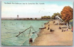 Postcard Port Dalhousie Ontario c1930 The Beach near St. Catherines Lighthouse