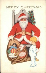 Whitney Christmas Santa Claus and Little Boy Sack of Toys Vintage Postcard