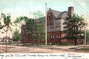 Vintage Postcard 1905 High School Bldg. Landmark Jamaica Long Island New York