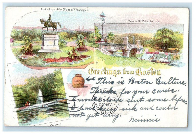 1907 Multiview Greetings From Boston Massachusetts MA Hartford CT Postcard