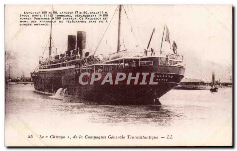 Old Postcard The Chicago Compagnie Generale Transatlantique Ship