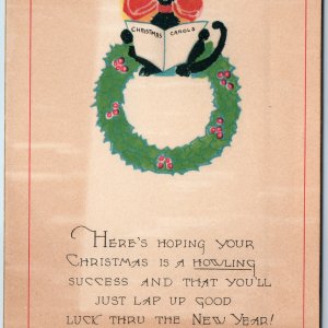 c1910s Adorable Anthropomorphic Cute Black Cat Read, Sings Christmas Carols A217