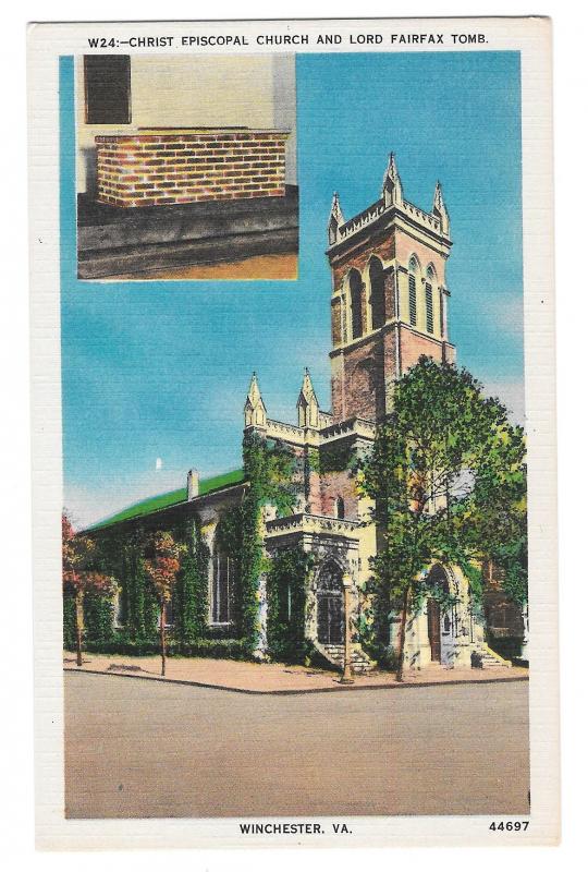 VA Winchester Christ Episcopal Church Tomb of Lord Fairfax Vtg Linen Postcard