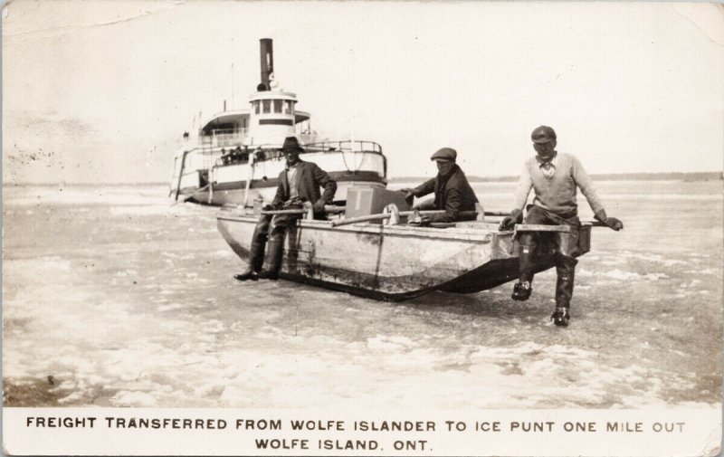 Wolfe Island Ontario ON 'Wolfe Islander' Ship Men Freight RPPC Postcard G17