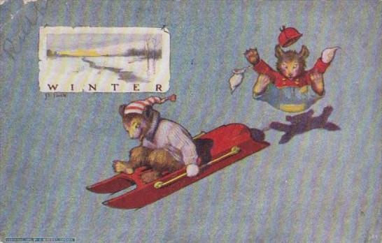 Winter Bears Sleigh Riding 1907