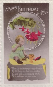 Baby Postmans Sack Birthday Present  On Antique Toy Telephone Greetings Postcard
