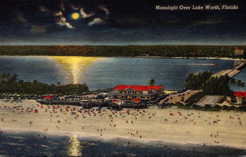 Florida West Palm Beach Moonlight Over Lake Worth Curteich