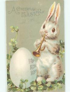 Pre-Linen Easter HUMANIZED BUNNY RABBIT PLAYING TRUMPET MUSIC AB3320