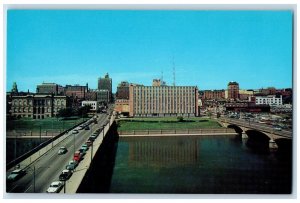 c1960's YMCA Bldg. Hotels, Kirkwood, Savery, Bridge. Des Moines IA Postcard 