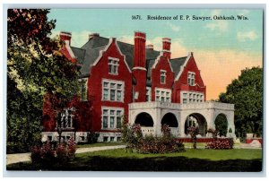 c1910 Residence E.P. Sawyer Exterior Building Oshkosh Wisconsin Vintage Postcard