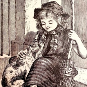 Cute Girl With Puppy 1880s Victorian Art Print A Childs Thought DWX6A