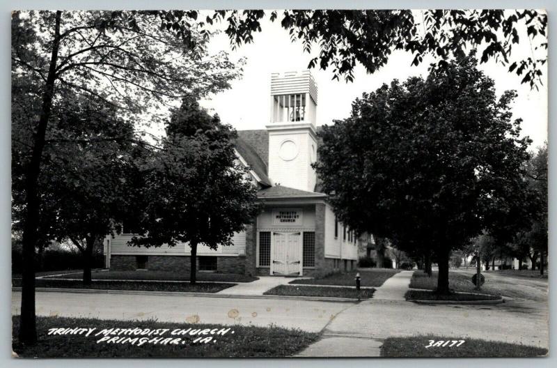 Primghar Iowa~Trinity Methodist Church~Bell Visible in Tower~1940s RPPC 