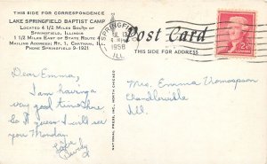 1950s Postcard, Lake Springfield Baptist Camp, Posted Springfield IL