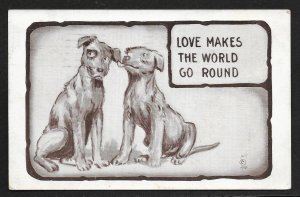 Two Dogs Sitting 'Love Makes the World go Round' Used c1911