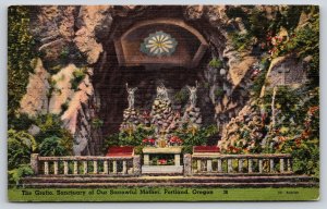 Portland Oregon~Grotto Sanctuary of Sorrowful Mother~Vintage Linen Postcard