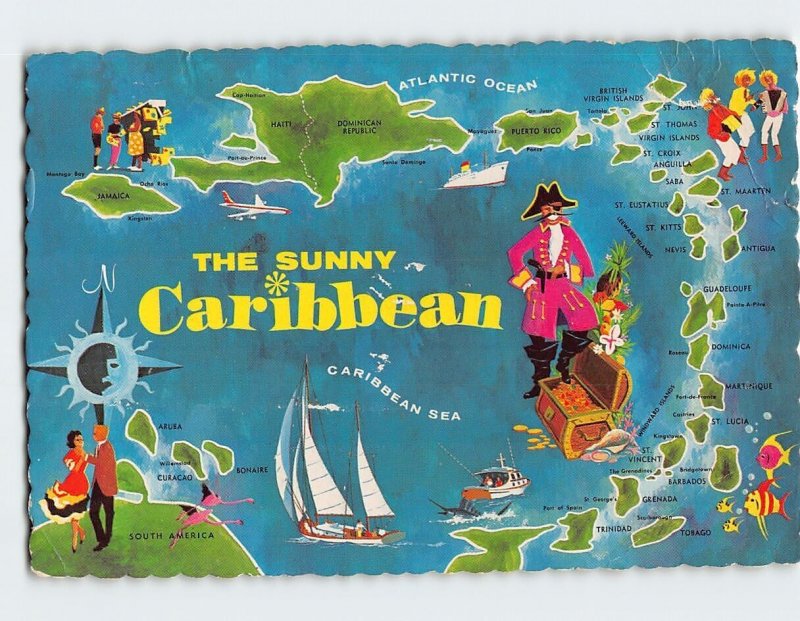 Postcard Greetings from the Sunny Caribbean Map