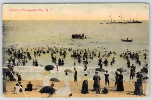 1910's BEACH AT NARRAGANSETT PIER RHODE ISLAND ANTIQUE FASHIONS POSTCARD*CREASE*