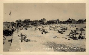 KENNEBUNK BEACH ME People on Beach Old Real Photo Postcard