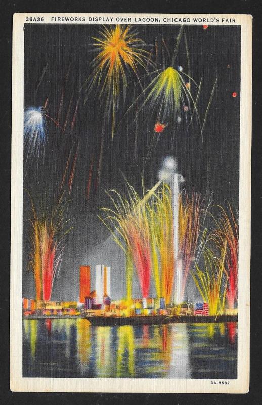 Fireworks over Lagoon Chicago Worlds Fair used c1934