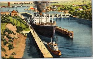 Seattle Canal Locks - Second to Panama - Washington State postcard