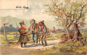 Military Humanized Injured Dogs Soldiers Traveler Art 1903 postcard  B925