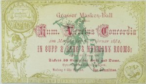 1882 Grand Costumeball Ticket Supp & Lang's Harmony Room Hum, Verfins Card &S