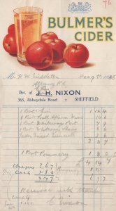 Bulmers Cider 1940s Sheffield Yorkshire Alcohol Receipt