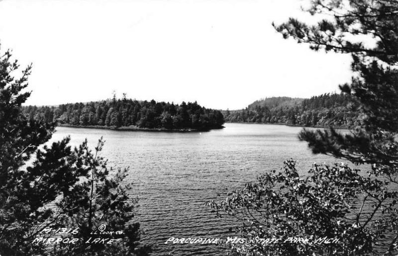 Porcupine Mts State Park Michigan Mirror Lake Real Photo Antique Postcard K94929