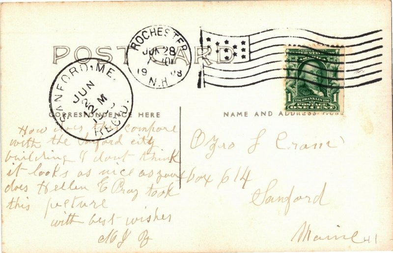 RPPC, City Hall Rochester NH c1908 Vintage Postcard S31