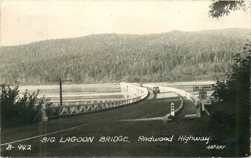 California Redwood Hwy Big Lagoon Bridge B-942 RPPC Photo Postcard 22-7140