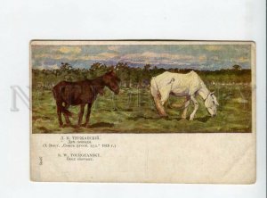 3167415 Two HORSES on Field by TURZHANSKY vintage Color PC 